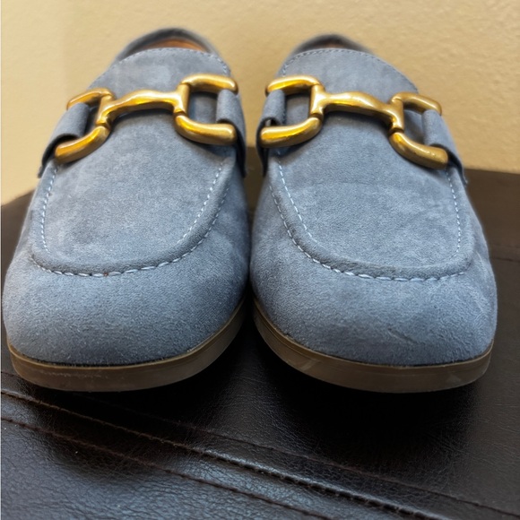 Blue Faux Suede Loafer with Gold Buckle, Flat Slip On Work Shoes, Size 7 - Picture 11 of 11